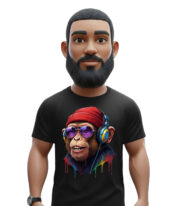 Μαύρο  T-shirt με έντονο, πολύχρωμο monkey print.