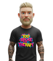 Μαύρo T-shirt. με μοντέρνο print “Too Broke For Therapy”