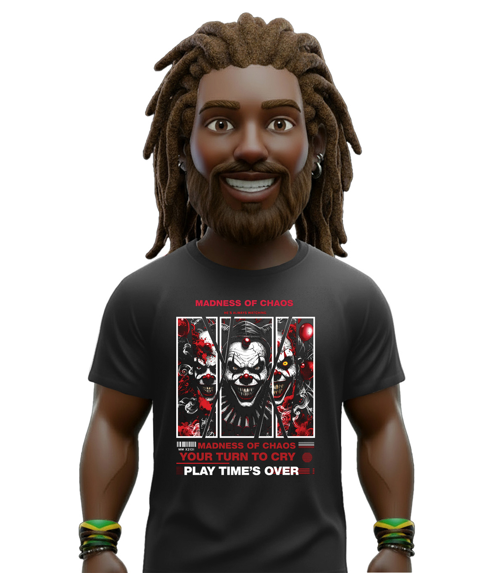 NMODEL-DREAS-madnes Μαύρο T-shirt με εντυπωσιακό και δυναμικό print “Madness of Chaos” - Image 1