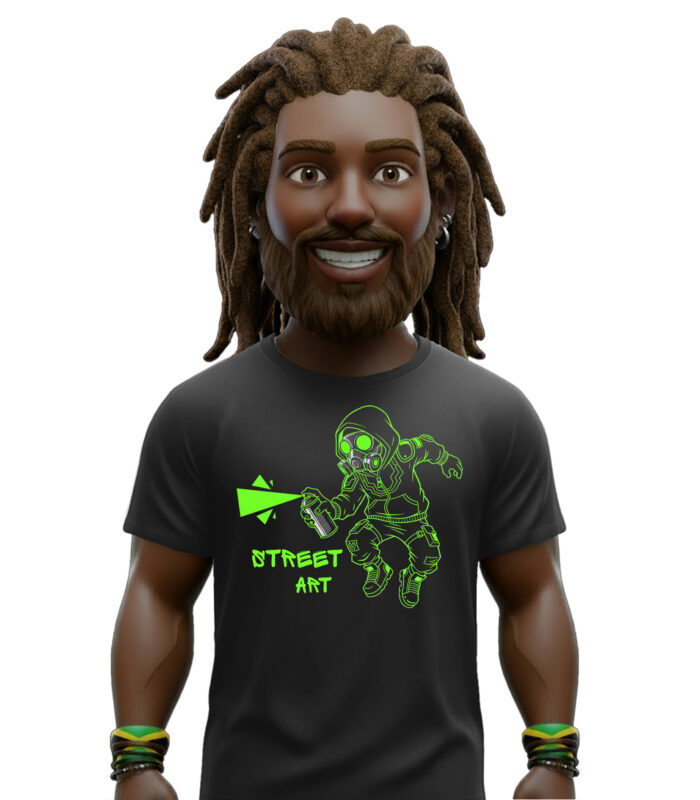 Street Art Μαύρο T-Shirt με Στάμπα